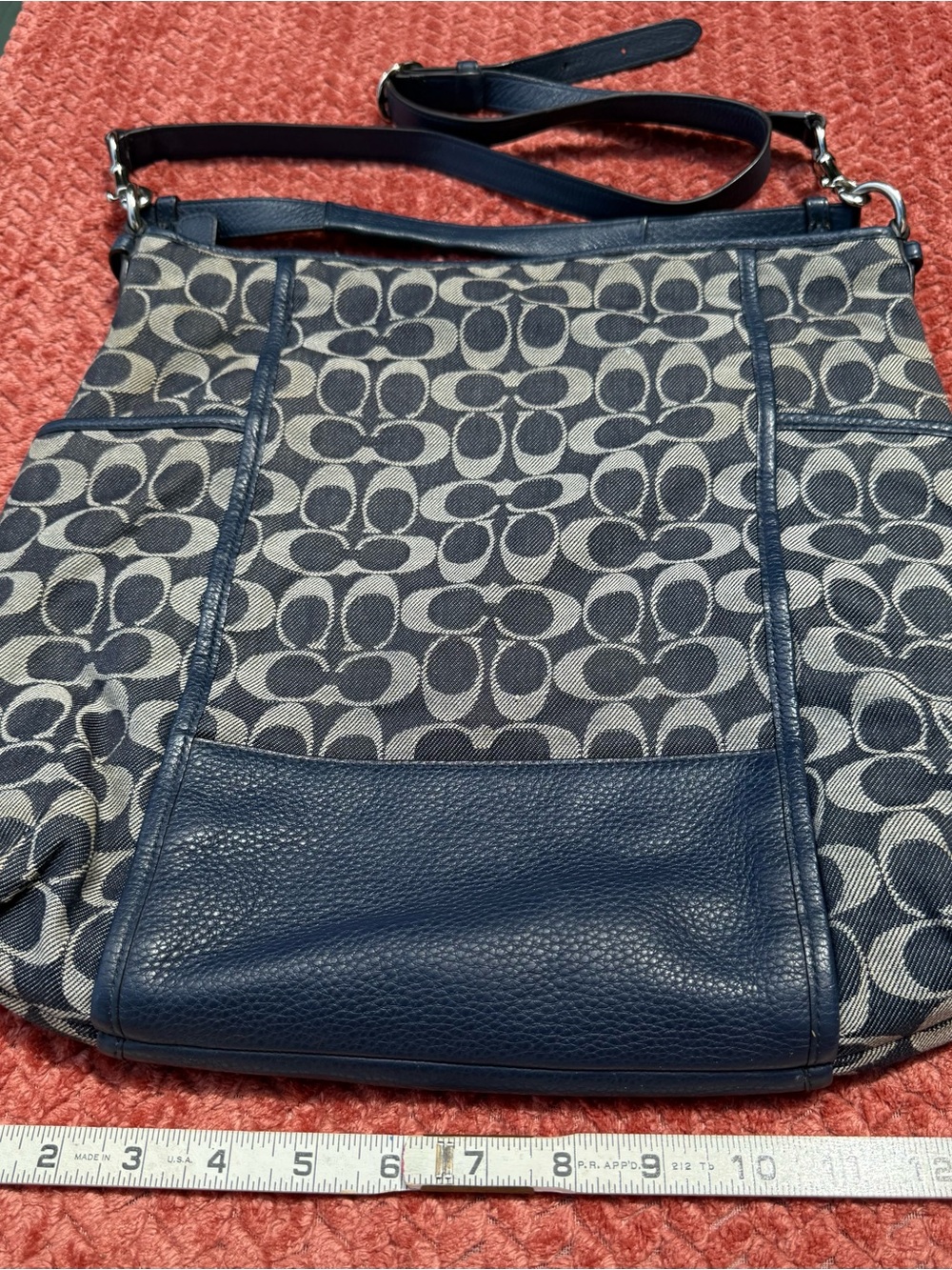 Coach hobo Blue Signature Cloth with leather Shoulder Bag with strap - Picture 7 of 10